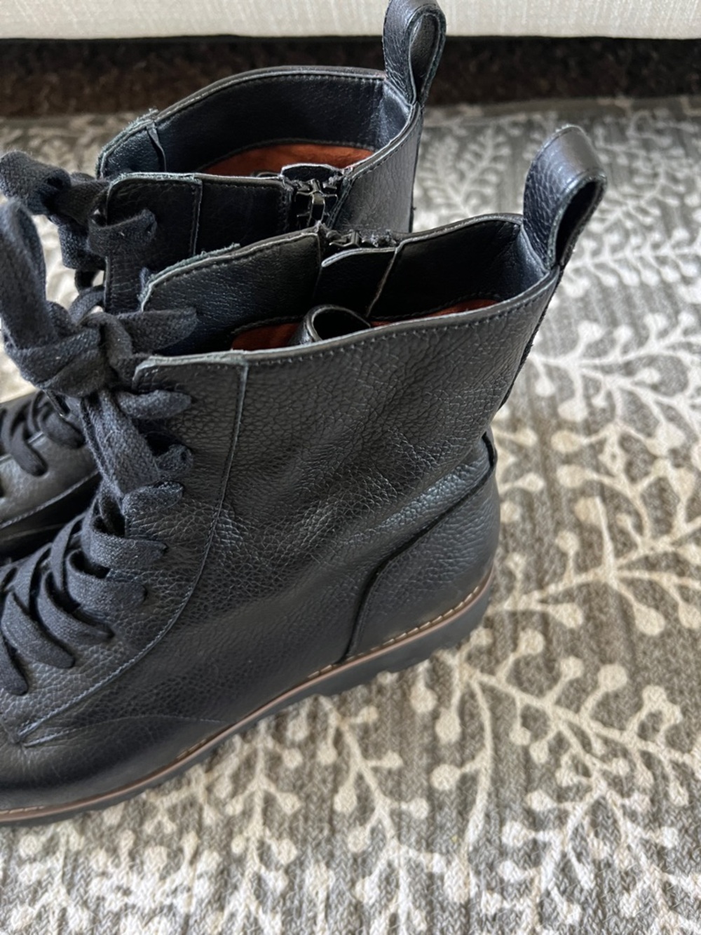Vionic lani black pebbled leather lace up combat boots - Picture 5 of 12